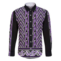 New Zealand Maori Niho Taniwha Family Matching Puletasi and Hawaiian Shirt Waiporopo Mangopare and Puhoro Pattern LT9 Dad's Shirt - Long Sleeve Purple - Polynesian Pride