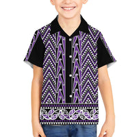 New Zealand Maori Niho Taniwha Family Matching Puletasi and Hawaiian Shirt Waiporopo Mangopare and Puhoro Pattern LT9 Son's Shirt Purple - Polynesian Pride