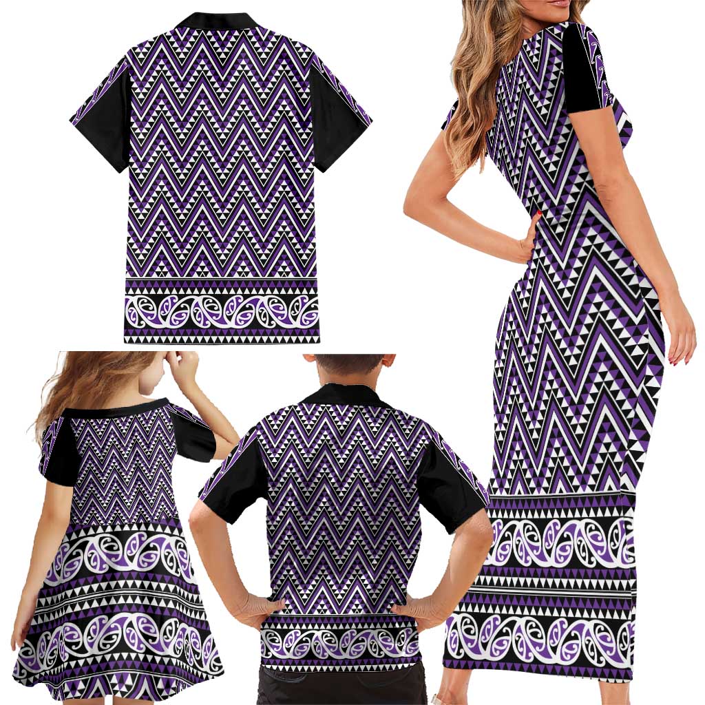 New Zealand Maori Niho Taniwha Family Matching Short Sleeve Bodycon Dress and Hawaiian Shirt Waiporopo Mangopare and Puhoro Pattern