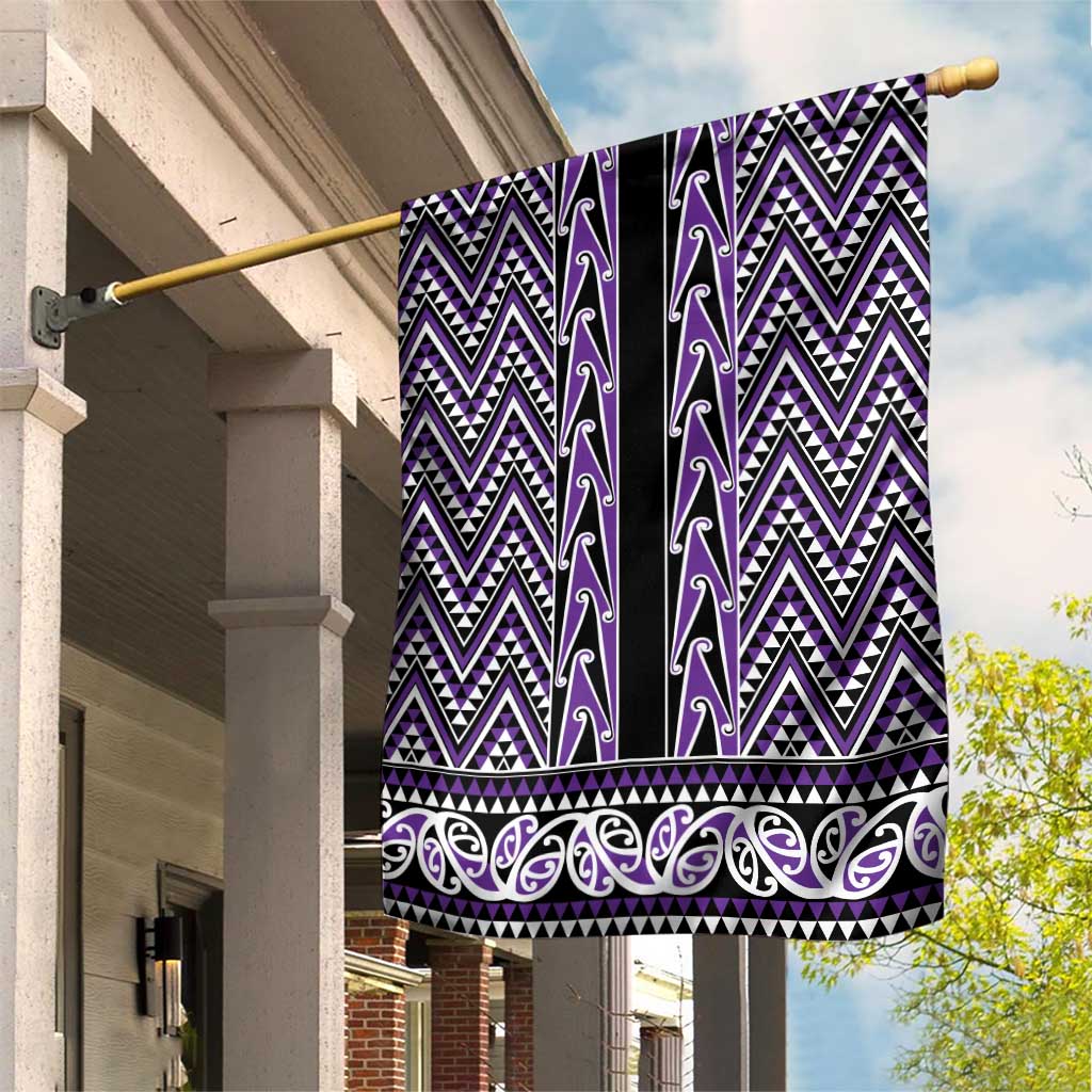 New Zealand Maori Niho Taniwha Garden Flag Waiporopo Mangopare and Puhoro Pattern LT9 House Flag Purple - Polynesian Pride