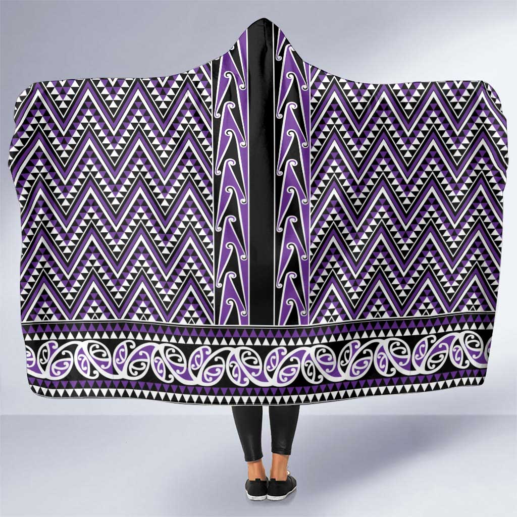 New Zealand Maori Niho Taniwha Hooded Blanket Waiporopo Mangopare and Puhoro Pattern LT9 One Size Purple - Polynesian Pride