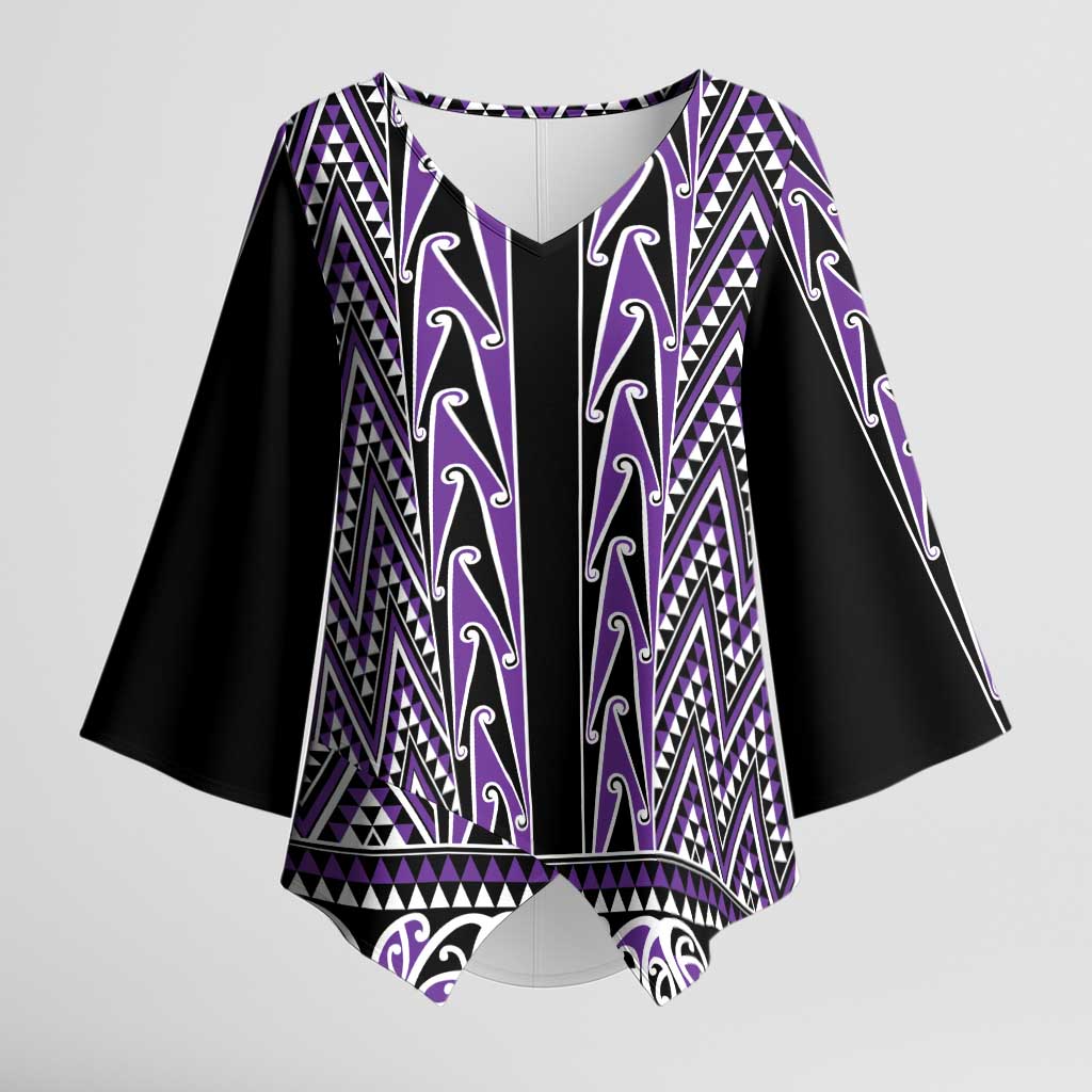 New Zealand Maori Niho Taniwha Kimono Sleeve Blouse Waiporopo Mangopare and Puhoro Pattern LT9 Female Purple - Polynesian Pride