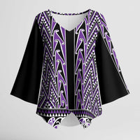 New Zealand Maori Niho Taniwha Kimono Sleeve Blouse Waiporopo Mangopare and Puhoro Pattern LT9 Female Purple - Polynesian Pride