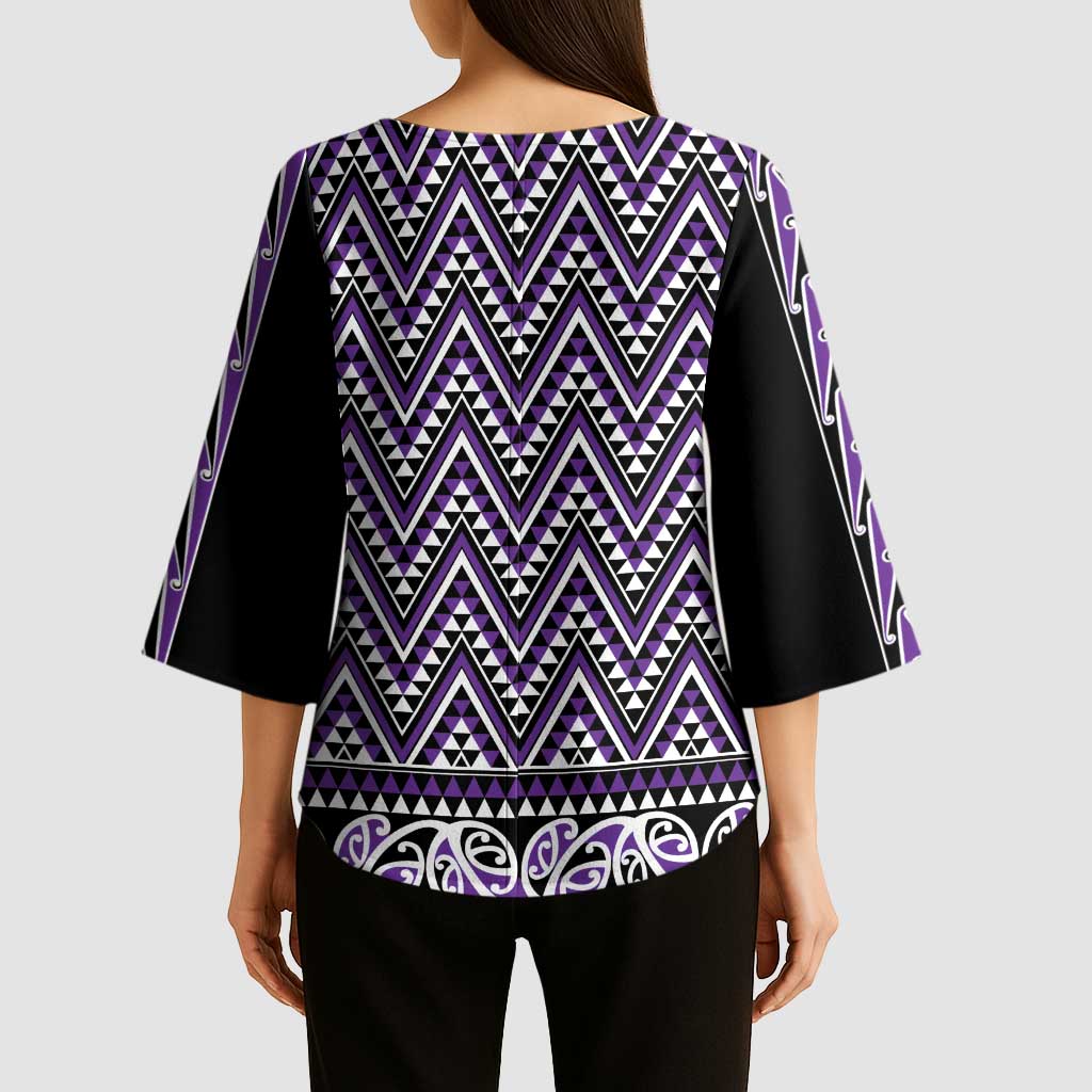 New Zealand Maori Niho Taniwha Kimono Sleeve Blouse Waiporopo Mangopare and Puhoro Pattern LT9 - Polynesian Pride