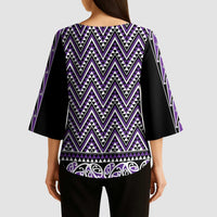 New Zealand Maori Niho Taniwha Kimono Sleeve Blouse Waiporopo Mangopare and Puhoro Pattern LT9 - Polynesian Pride