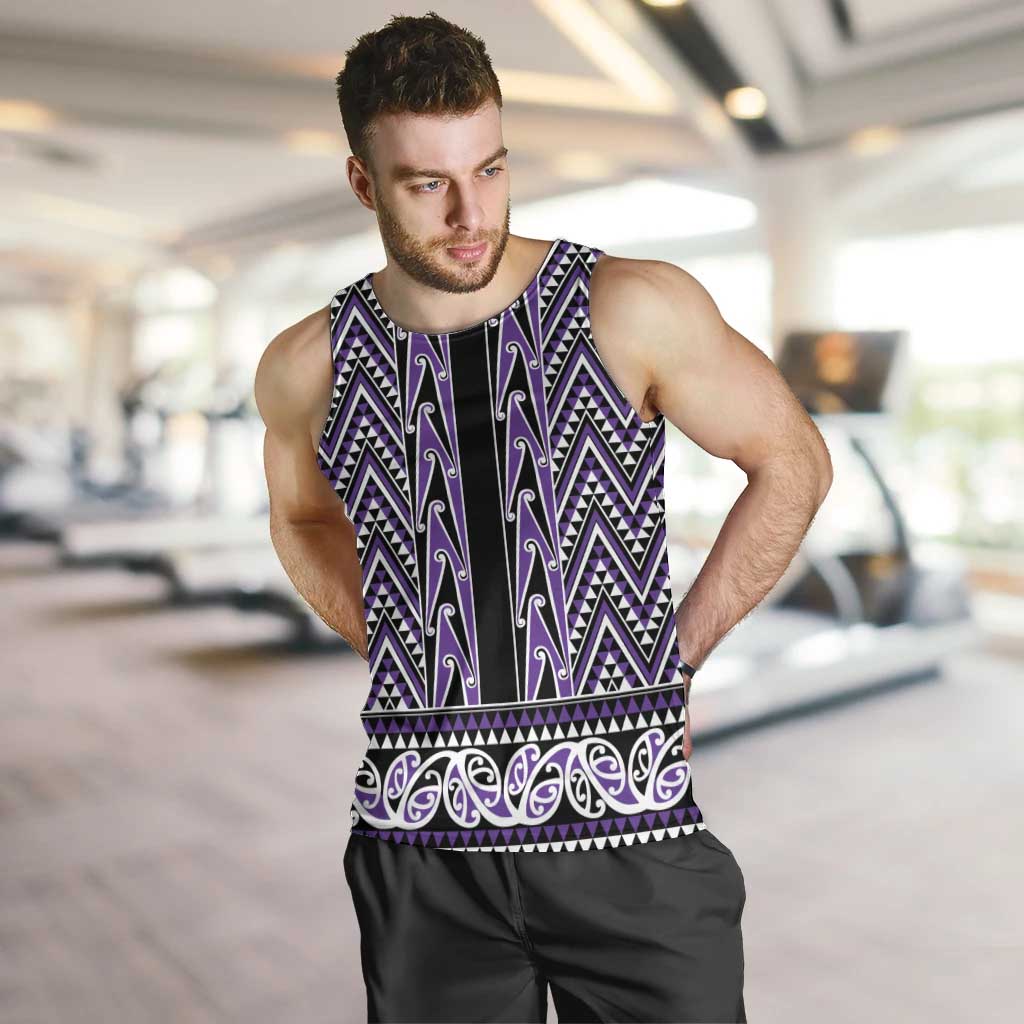 New Zealand Maori Niho Taniwha Men Tank Top Waiporopo Mangopare and Puhoro Pattern LT9 Purple - Polynesian Pride