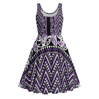 New Zealand Maori Niho Taniwha Midi Dress Waiporopo Mangopare and Puhoro Pattern LT9 Purple - Polynesian Pride
