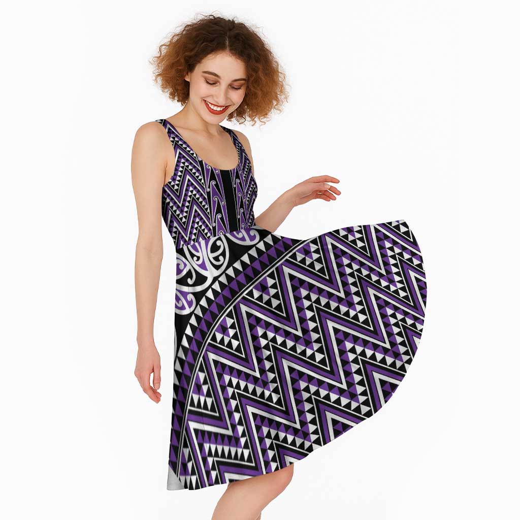New Zealand Maori Niho Taniwha Midi Dress Waiporopo Mangopare and Puhoro Pattern LT9 - Polynesian Pride