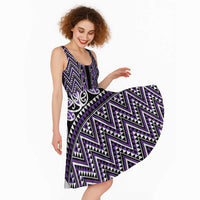 New Zealand Maori Niho Taniwha Midi Dress Waiporopo Mangopare and Puhoro Pattern LT9 - Polynesian Pride