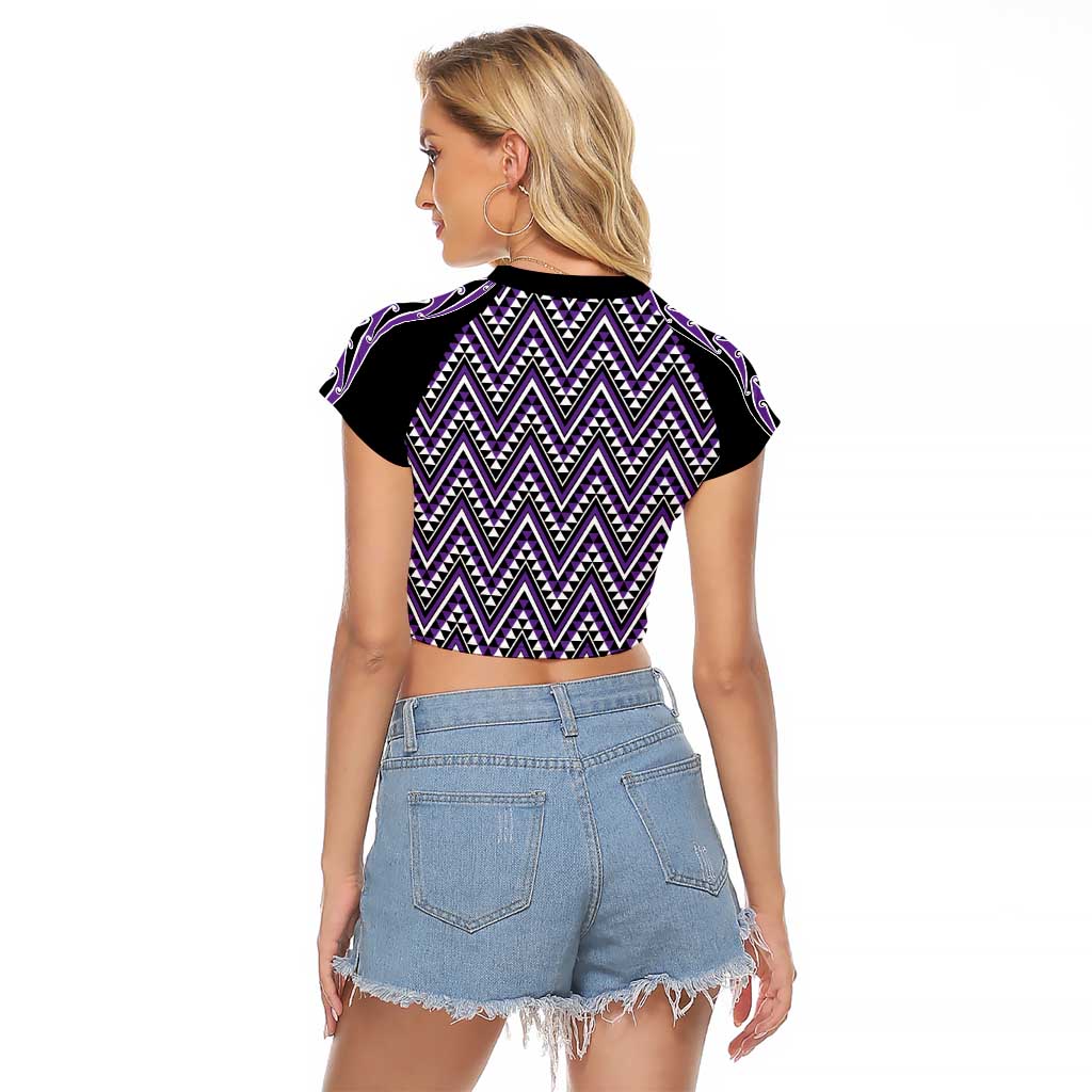 New Zealand Maori Niho Taniwha Raglan Cropped T Shirt Waiporopo Mangopare and Puhoro Pattern LT9 - Polynesian Pride