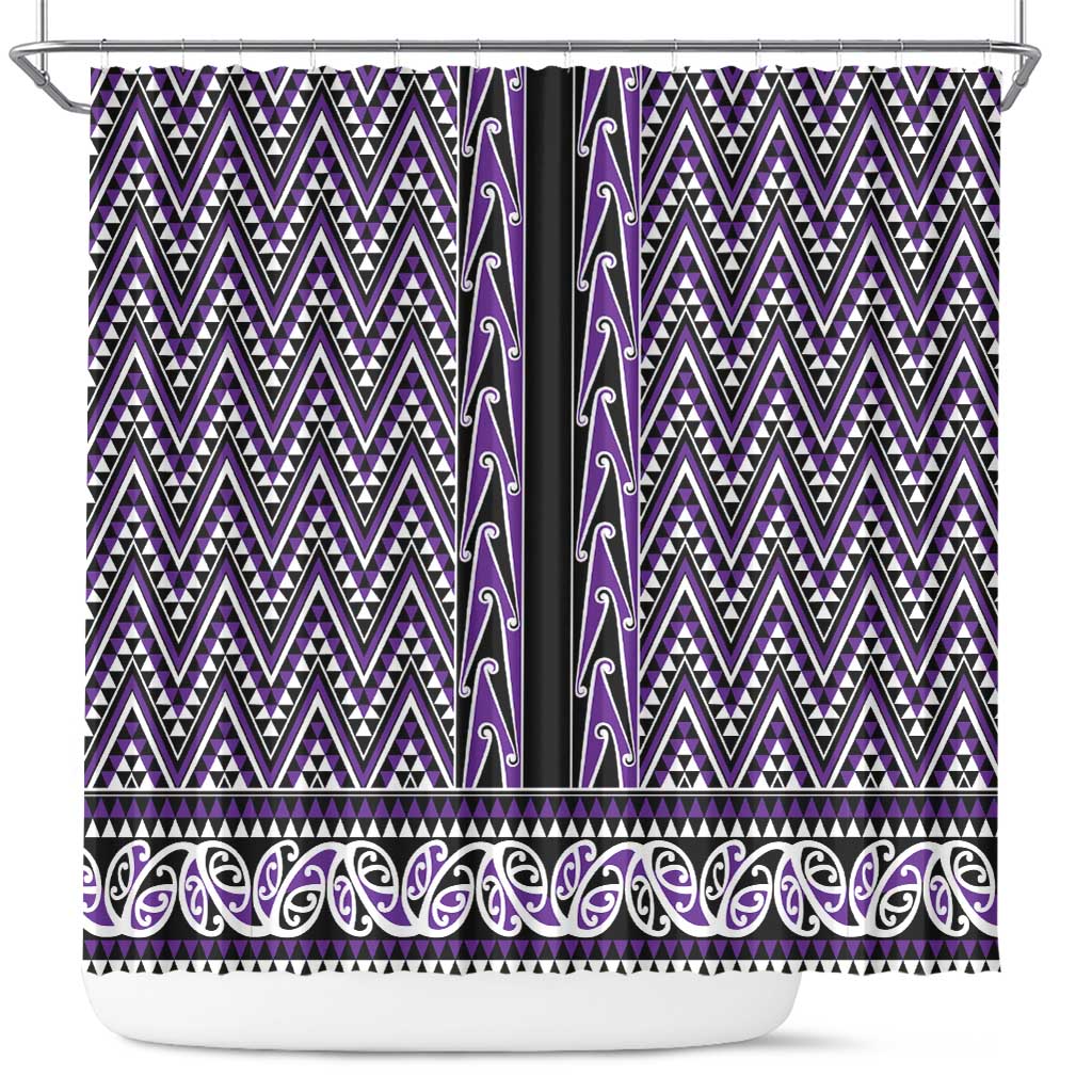 New Zealand Maori Niho Taniwha Shower Curtain Waiporopo Mangopare and Puhoro Pattern LT9 Purple - Polynesian Pride