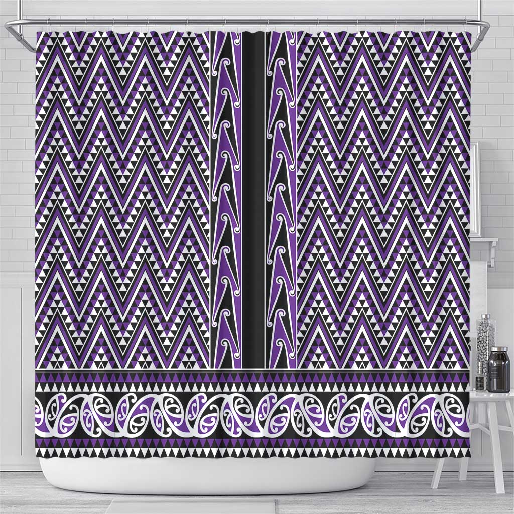 New Zealand Maori Niho Taniwha Shower Curtain Waiporopo Mangopare and Puhoro Pattern LT9 - Polynesian Pride