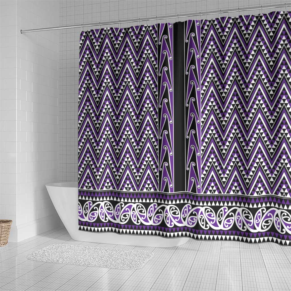 New Zealand Maori Niho Taniwha Shower Curtain Waiporopo Mangopare and Puhoro Pattern LT9 - Polynesian Pride