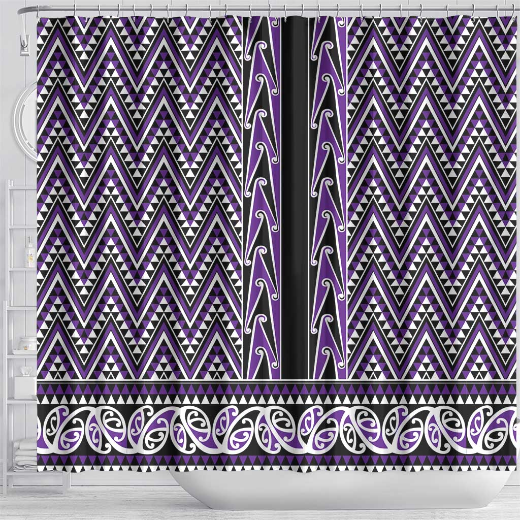 New Zealand Maori Niho Taniwha Shower Curtain Waiporopo Mangopare and Puhoro Pattern LT9 - Polynesian Pride