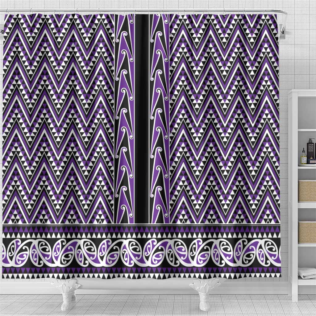 New Zealand Maori Niho Taniwha Shower Curtain Waiporopo Mangopare and Puhoro Pattern LT9 - Polynesian Pride