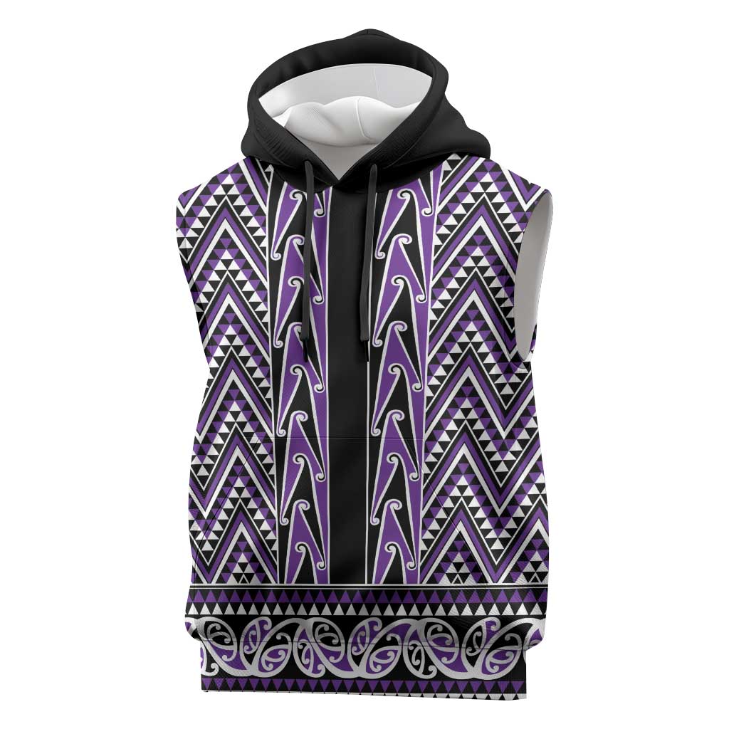 New Zealand Maori Niho Taniwha Sleeveless Hoodie Waiporopo Mangopare and Puhoro Pattern LT9 Purple - Polynesian Pride
