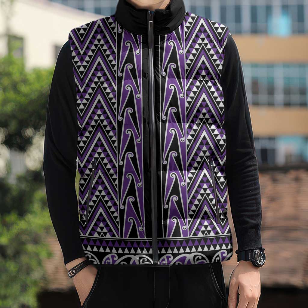 New Zealand Maori Niho Taniwha Sleeveless Puffer Jacket Waiporopo Mangopare and Puhoro Pattern - Polynesian Pride