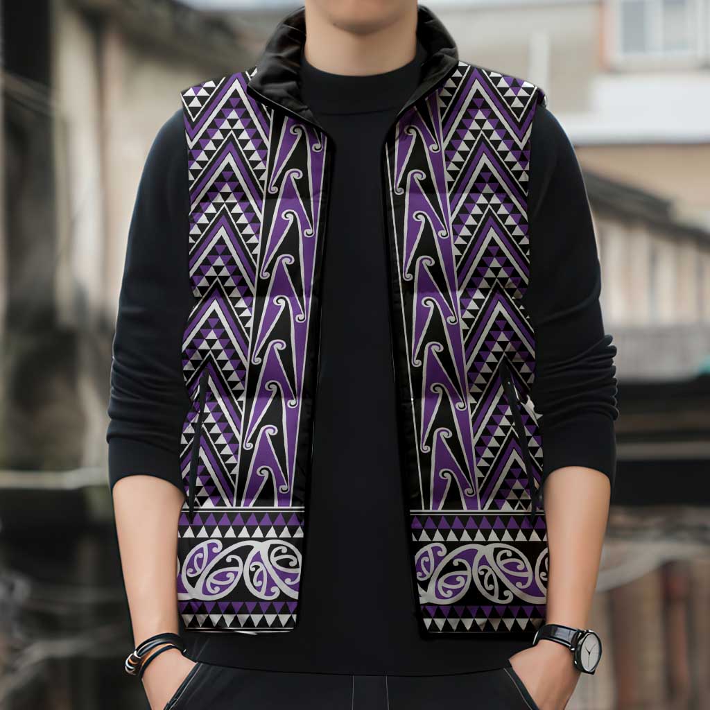 New Zealand Maori Niho Taniwha Sleeveless Puffer Jacket Waiporopo Mangopare and Puhoro Pattern - Polynesian Pride