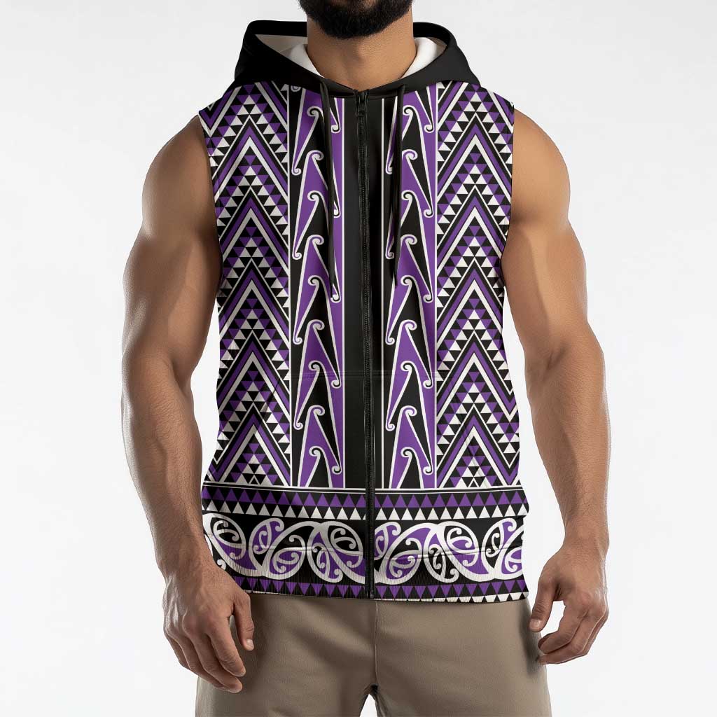 New Zealand Maori Niho Taniwha Sleeveless Zip Hoodie Waiporopo Mangopare and Puhoro Pattern LT9 - Polynesian Pride
