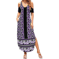New Zealand Maori Niho Taniwha Summer Maxi Dress Waiporopo Mangopare and Puhoro Pattern LT9 Women Purple - Polynesian Pride