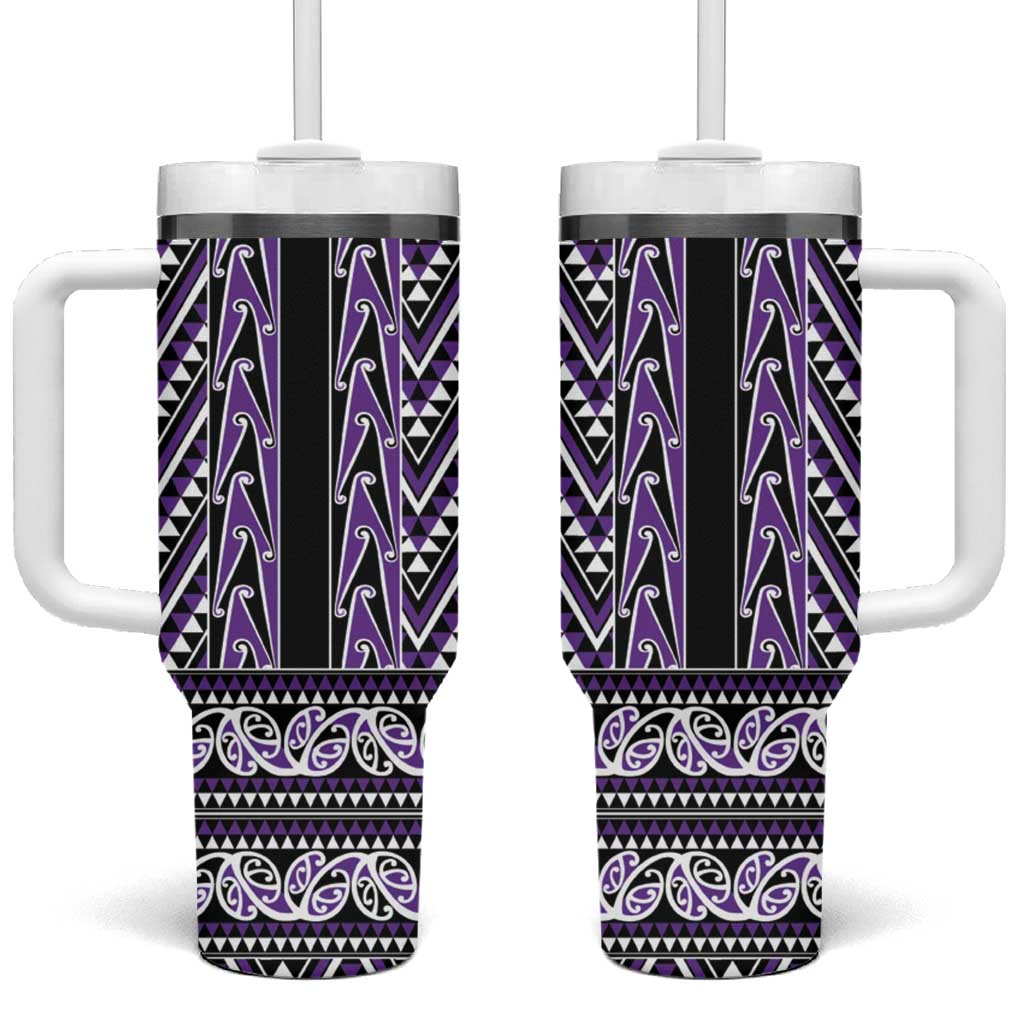 New Zealand Maori Niho Taniwha Tumbler With Handle Waiporopo Mangopare and Puhoro Pattern LT9 One Size: 40 oz Purple - Polynesian Pride
