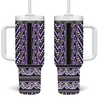 New Zealand Maori Niho Taniwha Tumbler With Handle Waiporopo Mangopare and Puhoro Pattern LT9 One Size: 40 oz Purple - Polynesian Pride