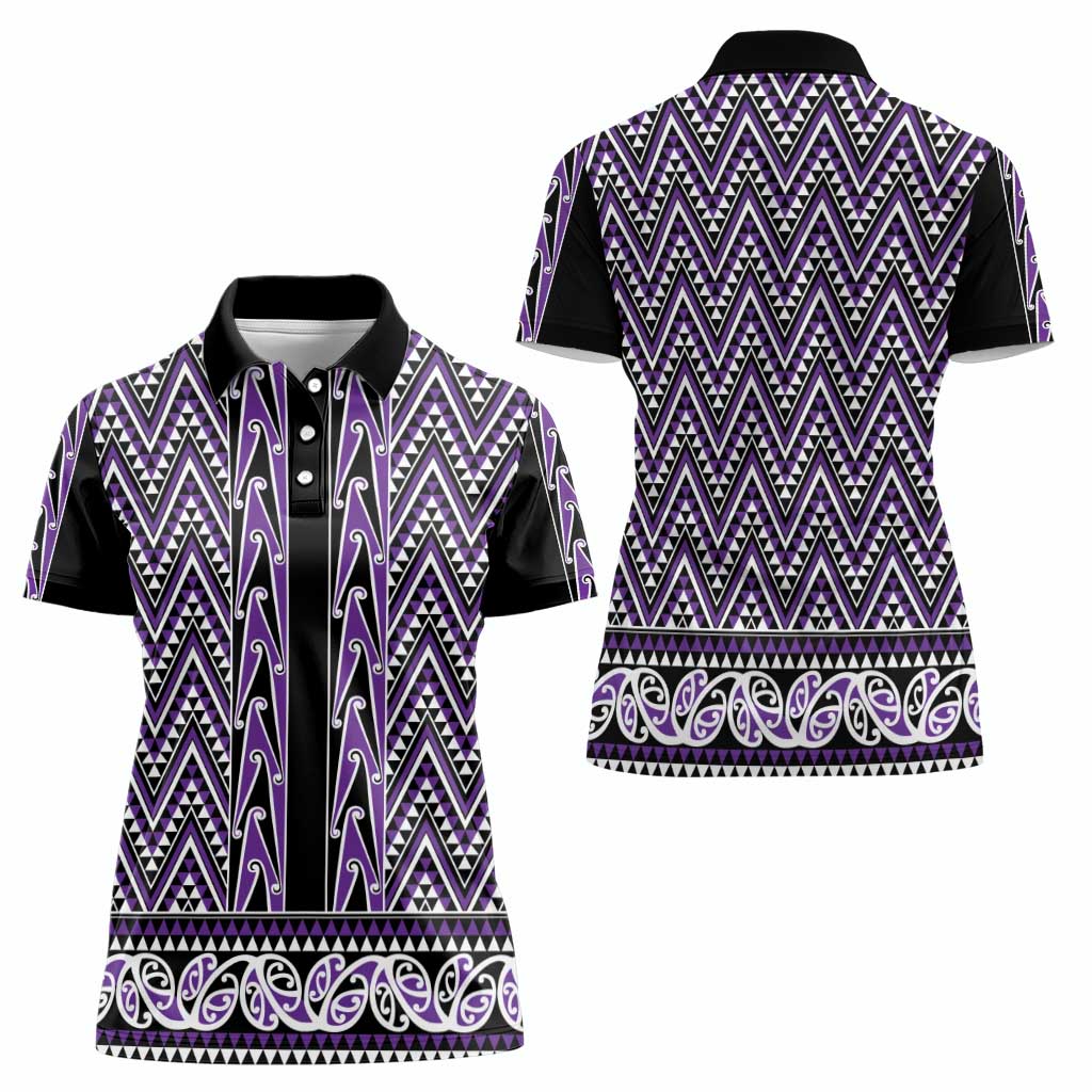 New Zealand Maori Niho Taniwha Women Polo Shirt Waiporopo Mangopare and Puhoro Pattern