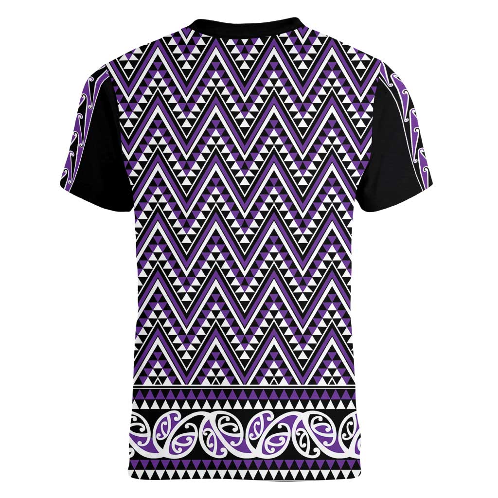 New Zealand Maori Niho Taniwha Women V-Neck T-Shirt Waiporopo Mangopare and Puhoro Pattern