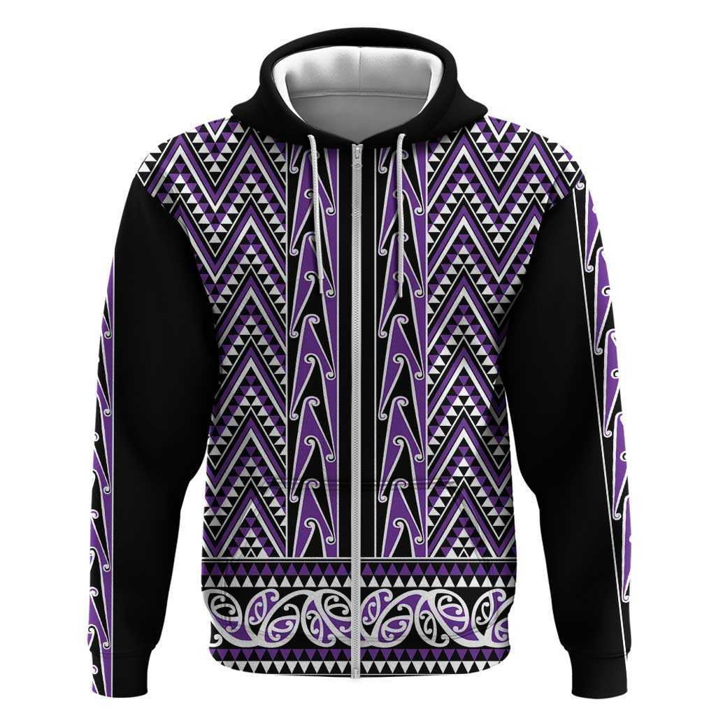 New Zealand Maori Niho Taniwha Zip Hoodie Waiporopo Mangopare and Puhoro Pattern LT9 Zip Hoodie Purple - Polynesian Pride