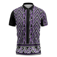 New Zealand Maori Niho Taniwha Zipper Polo Shirt Waiporopo Mangopare and Puhoro Pattern LT9 Purple - Polynesian Pride