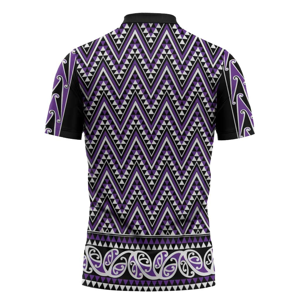 New Zealand Maori Niho Taniwha Zipper Polo Shirt Waiporopo Mangopare and Puhoro Pattern LT9 - Polynesian Pride