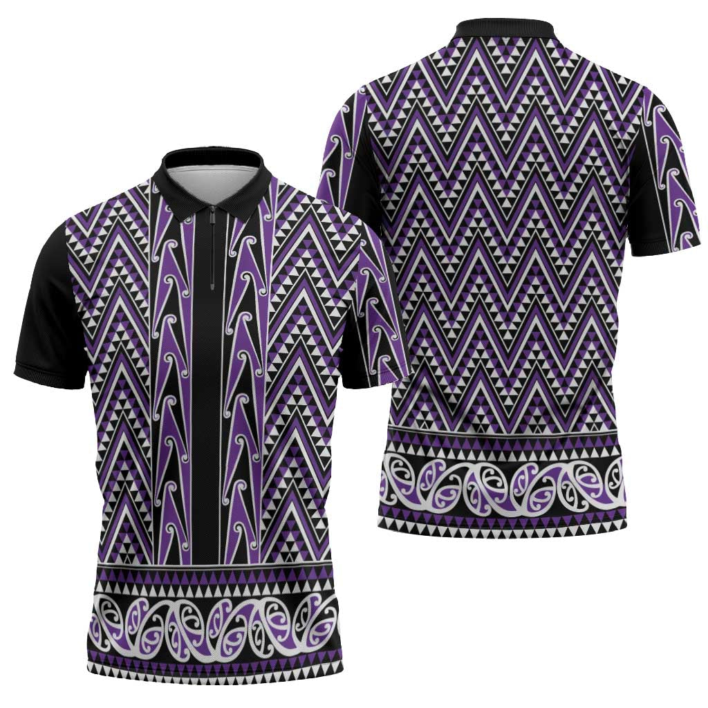 New Zealand Maori Niho Taniwha Zipper Polo Shirt Waiporopo Mangopare and Puhoro Pattern LT9 - Polynesian Pride