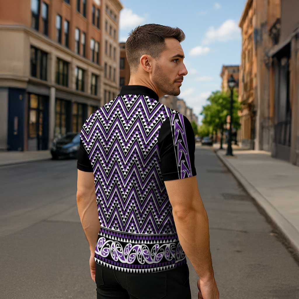 New Zealand Maori Niho Taniwha Zipper Polo Shirt Waiporopo Mangopare and Puhoro Pattern LT9 - Polynesian Pride
