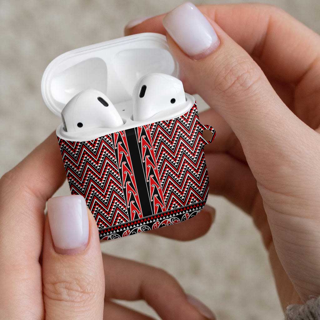 New Zealand Maori Niho Taniwha AirPods Case Whero Mangopare and Puhoro Pattern - Polynesian Pride