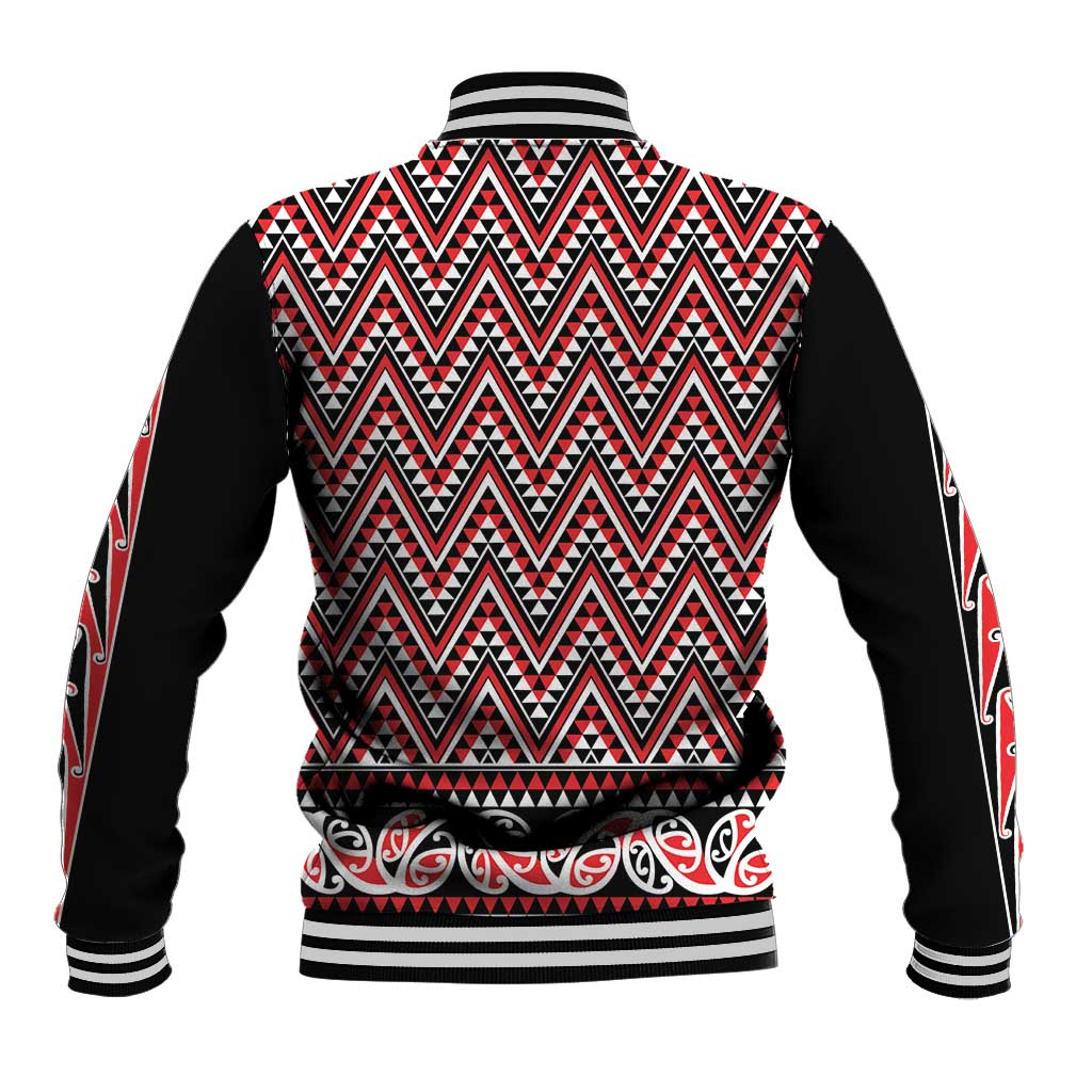 New Zealand Maori Niho Taniwha Baseball Jacket Whero Mangopare and Puhoro Pattern