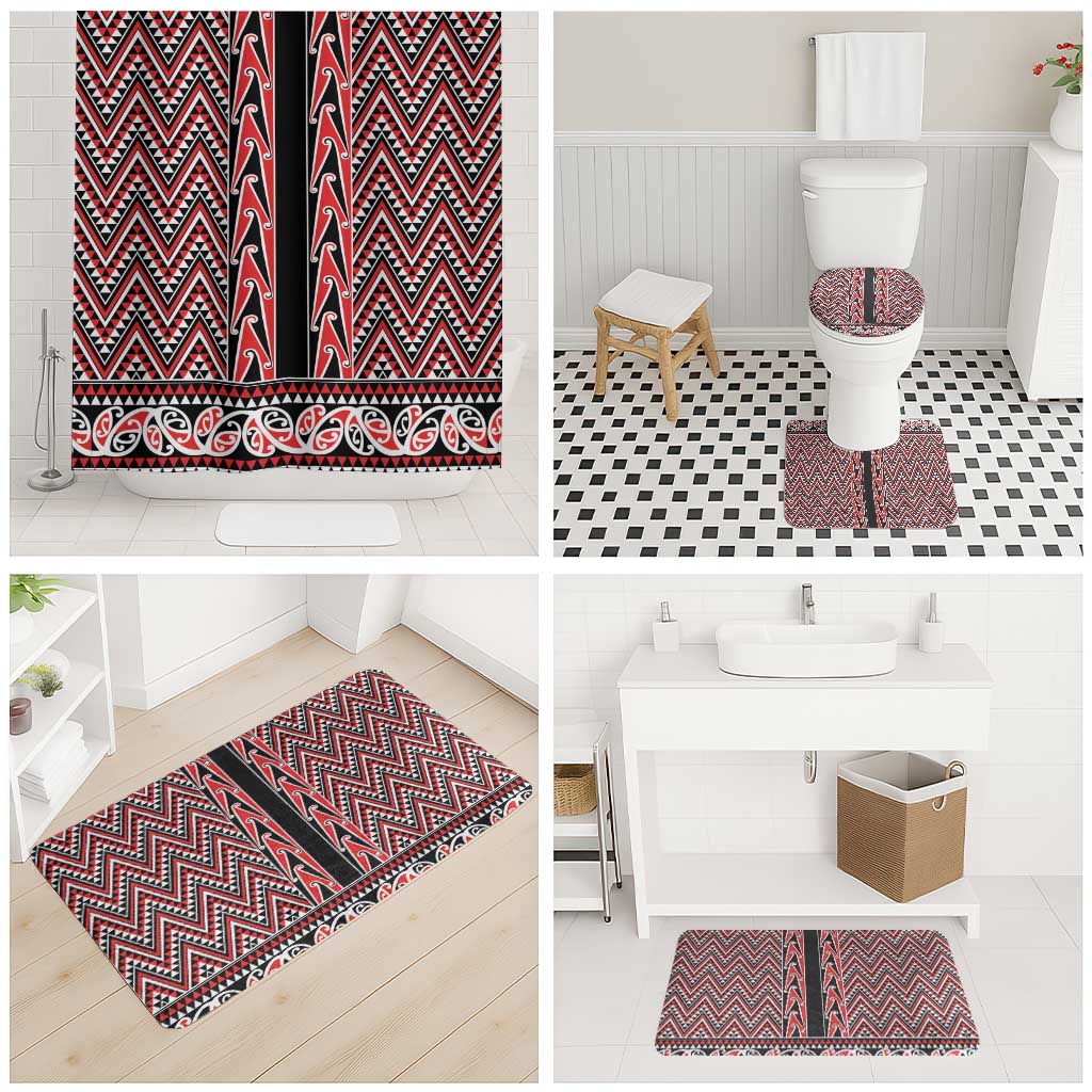 New Zealand Maori Niho Taniwha Bathroom Set Whero Mangopare and Puhoro Pattern - Polynesian Pride