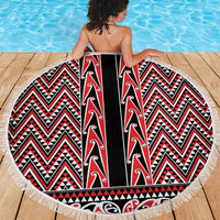 New Zealand Maori Niho Taniwha Beach Blanket Whero Mangopare and Puhoro Pattern