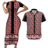 New Zealand Maori Niho Taniwha Couples Matching Short Sleeve Bodycon Dress and Hawaiian Shirt Whero Mangopare and Puhoro Pattern