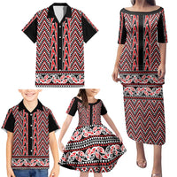 New Zealand Maori Niho Taniwha Family Matching Puletasi and Hawaiian Shirt Whero Mangopare and Puhoro Pattern