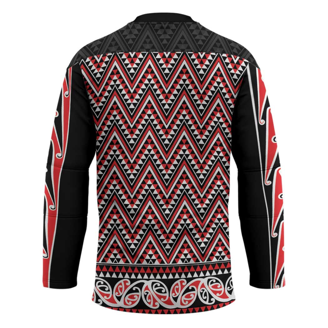 New Zealand Maori Niho Taniwha Hockey Jersey Whero Mangopare and Puhoro Pattern - Polynesian Pride
