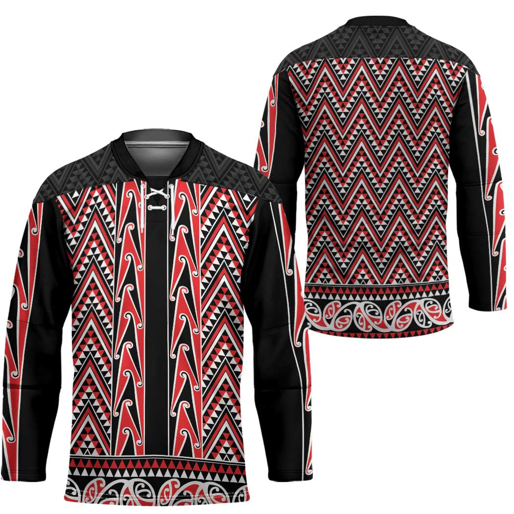 New Zealand Maori Niho Taniwha Hockey Jersey Whero Mangopare and Puhoro Pattern - Polynesian Pride