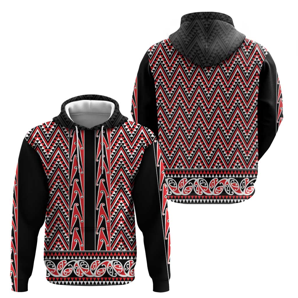 New Zealand Maori Niho Taniwha Hoodie Whero Mangopare and Puhoro Pattern