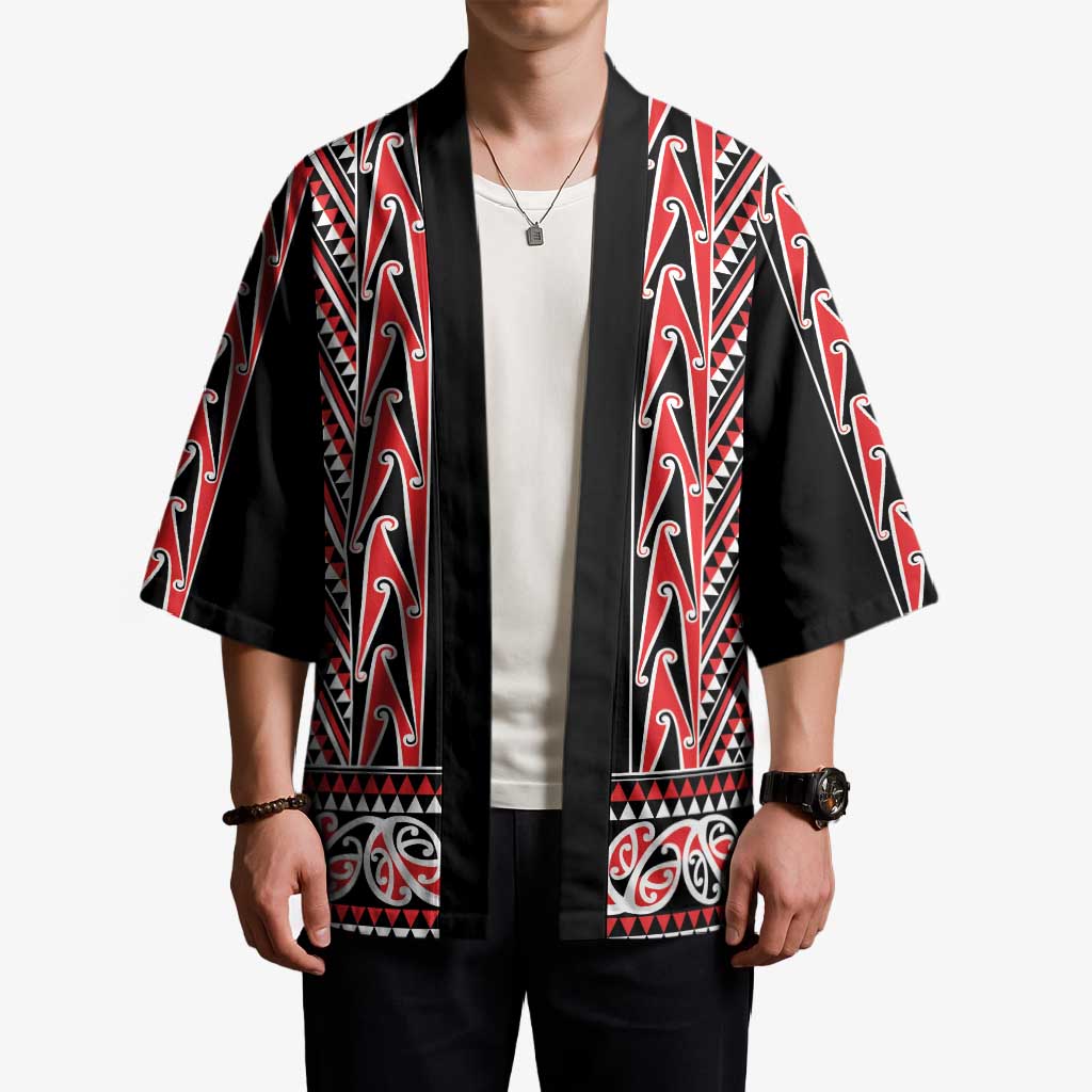 New Zealand Maori Niho Taniwha Kimono Whero Mangopare and Puhoro Pattern - Polynesian Pride