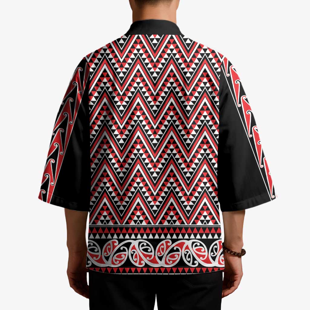 New Zealand Maori Niho Taniwha Kimono Whero Mangopare and Puhoro Pattern - Polynesian Pride