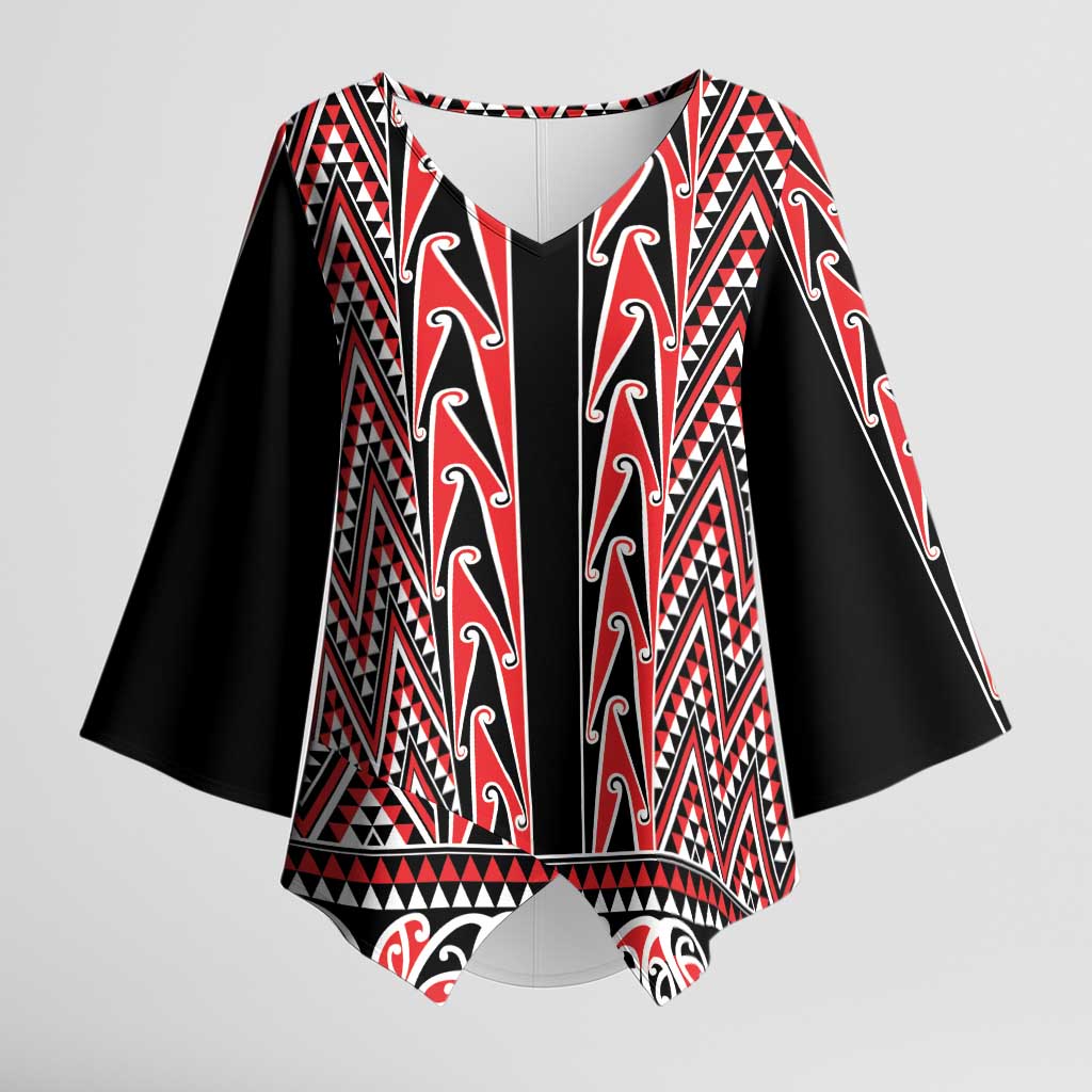 New Zealand Maori Niho Taniwha Kimono Sleeve Blouse Whero Mangopare and Puhoro Pattern - Polynesian Pride