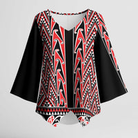 New Zealand Maori Niho Taniwha Kimono Sleeve Blouse Whero Mangopare and Puhoro Pattern - Polynesian Pride
