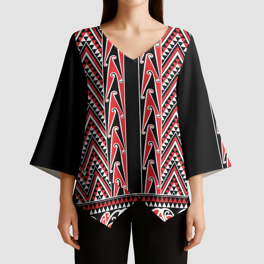 New Zealand Maori Niho Taniwha Kimono Sleeve Blouse Whero Mangopare and Puhoro Pattern - Polynesian Pride