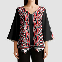 New Zealand Maori Niho Taniwha Kimono Sleeve Blouse Whero Mangopare and Puhoro Pattern - Polynesian Pride