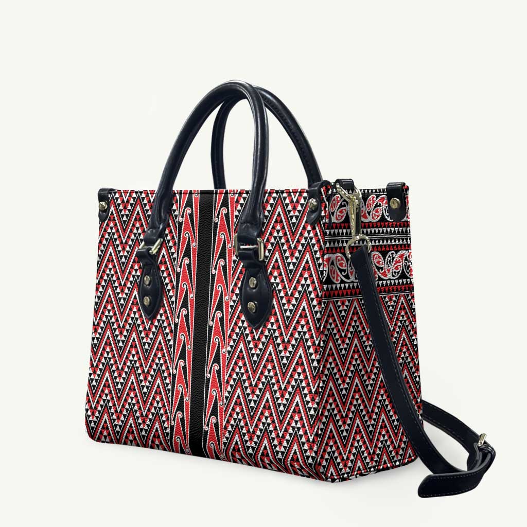 New Zealand Maori Niho Taniwha Leather Bag Whero Mangopare and Puhoro Pattern - Polynesian Pride