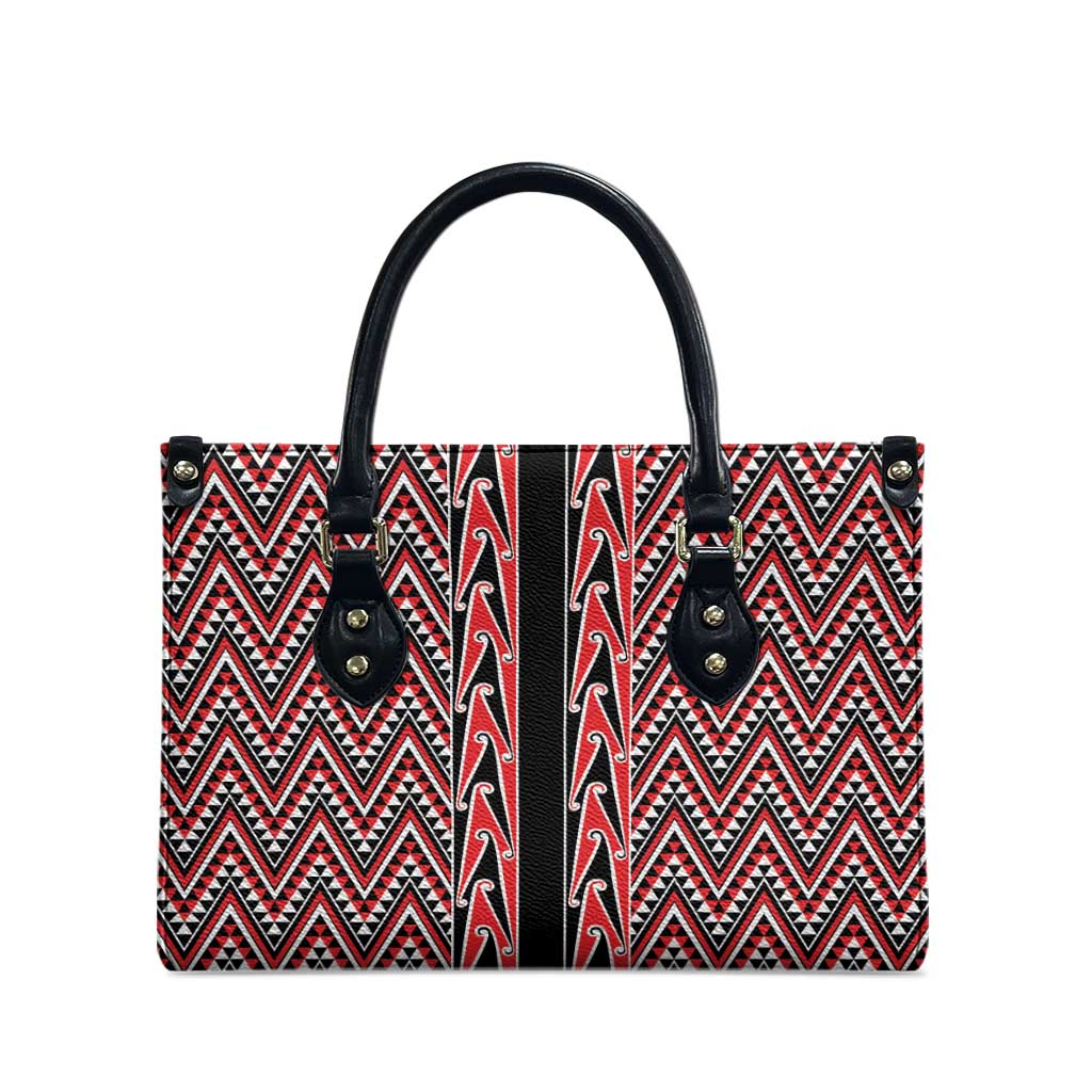 New Zealand Maori Niho Taniwha Leather Bag Whero Mangopare and Puhoro Pattern - Polynesian Pride